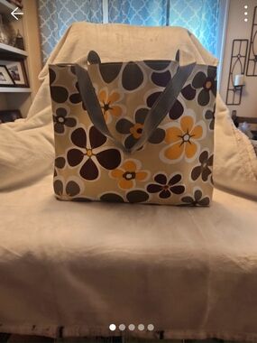 Canvas Floral Tote Bag in Yellow, Brown and Cream